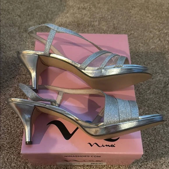 Nina Nelda YG Silver Strappy Heels for Special Occasions - Picture 4 of 5